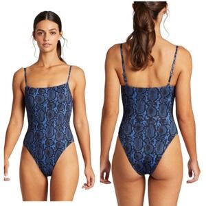 Vitamin A Jenna Blue Snakeskin One Piece Swimsuit NWT High Cut Cheeky Sz 6 Sml